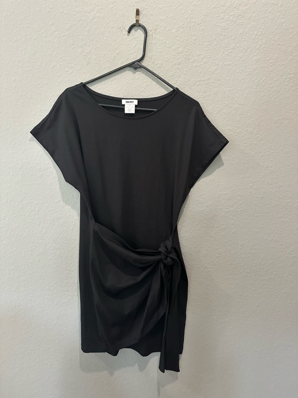 DKNY Cotton Spandex T Shirt Faux Wrap Dress With Tie Detail Sz M NWOT